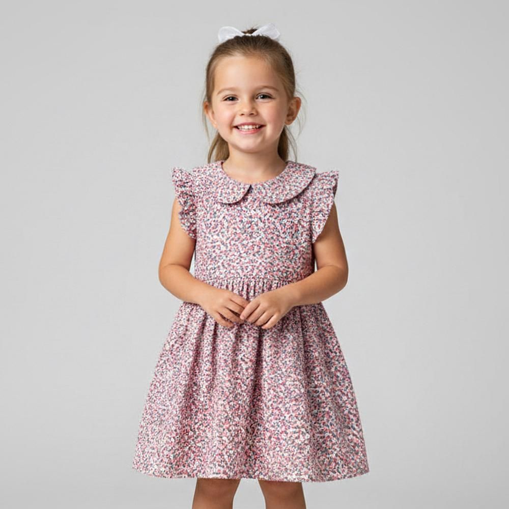 پیراهن آستین تا روی شانه دخترانه گنجشکک مدل پوپلین تابستانه طرح شکوفه بهار -  - 3