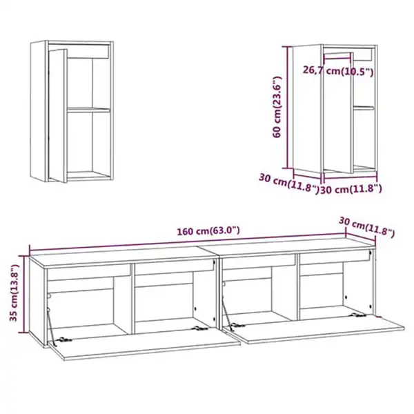 میز تلویزیون دیواری مدل IKE4572 مجموعه چهار عددی