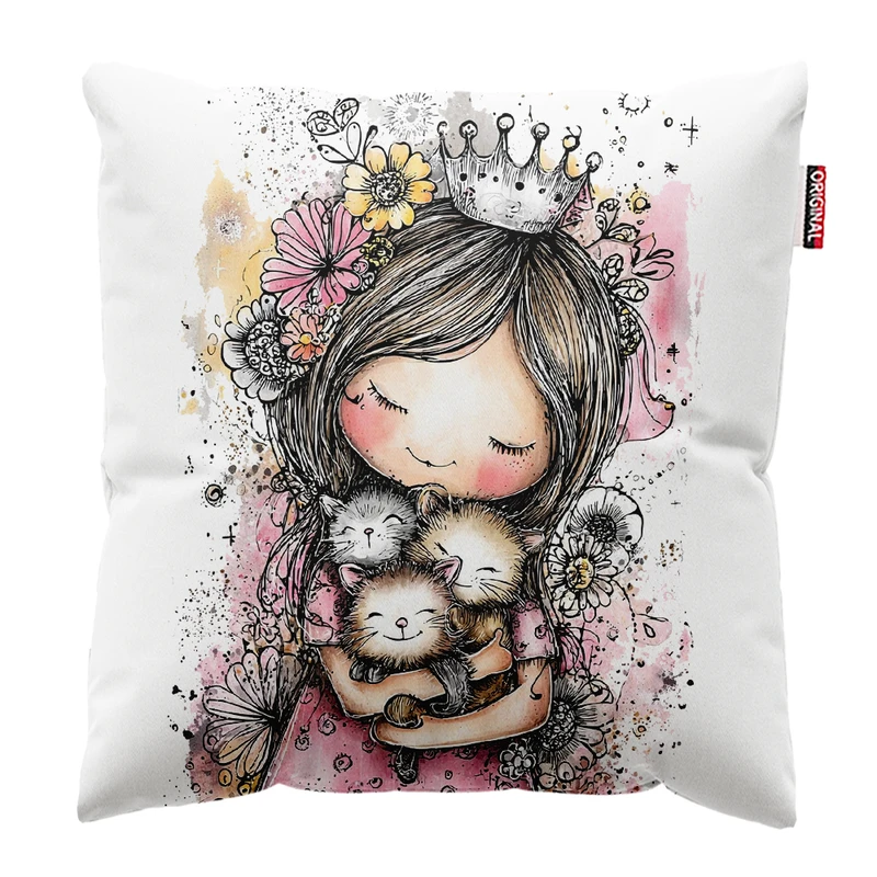 کوسن پاد آفرین مدل دخترانه طرح گربه کیوت فانتزی کد PK301971 سایز 30*30 سانتی متر