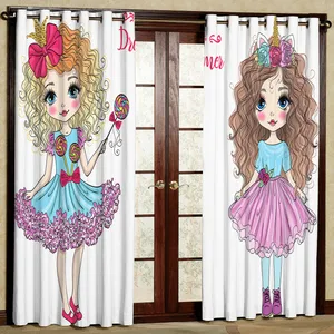 پرده مدل دختر و آب نبات چوبی هازان پانچی کد 2645a سایز 140x200 سانتی متر