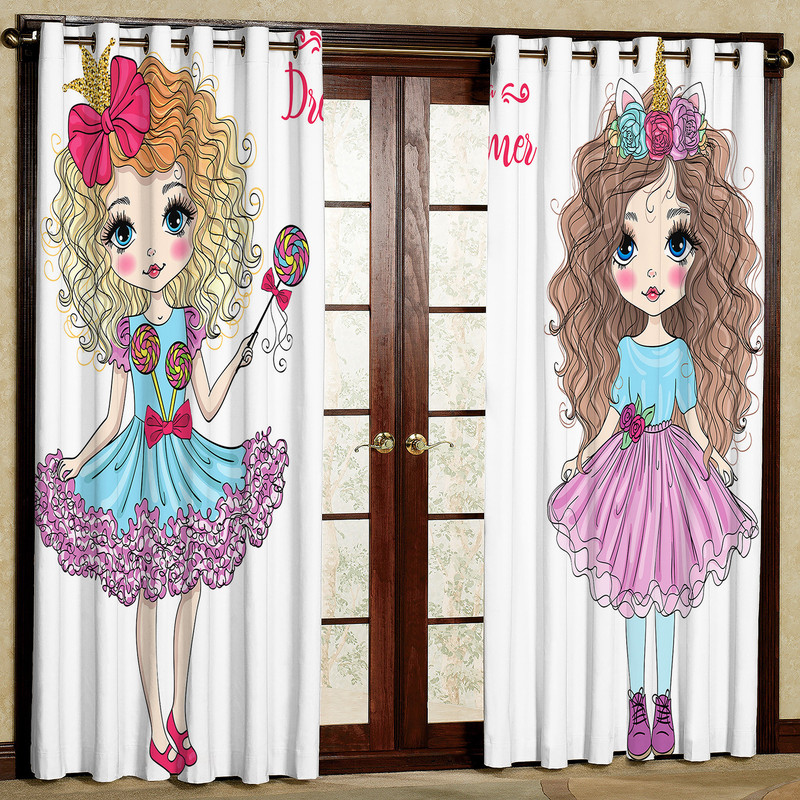 پرده مدل دختر و آب نبات چوبی هازان پانچی کد 2645a سایز 140x200 سانتی متر