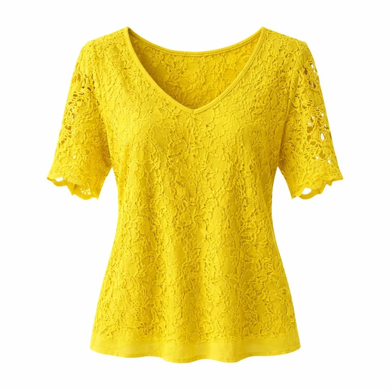 کراپ بلوز آستین کوتاه یقه هفت زنانه مدل كشي گیپوری