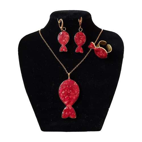 ست زنانه مدل ماهی سنگ طبیعی مرجان رزینی