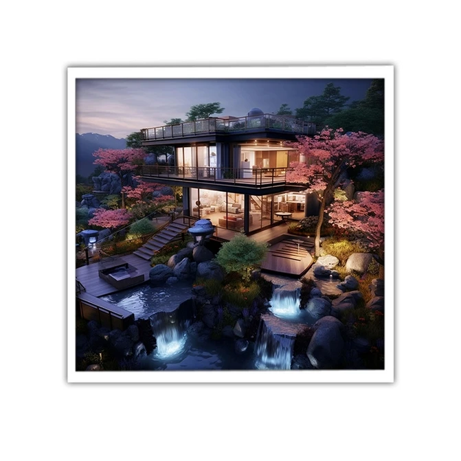 تابلو نوری بکلیت طرح طبیعت و خانه ویلایی مدل W-MID-19250