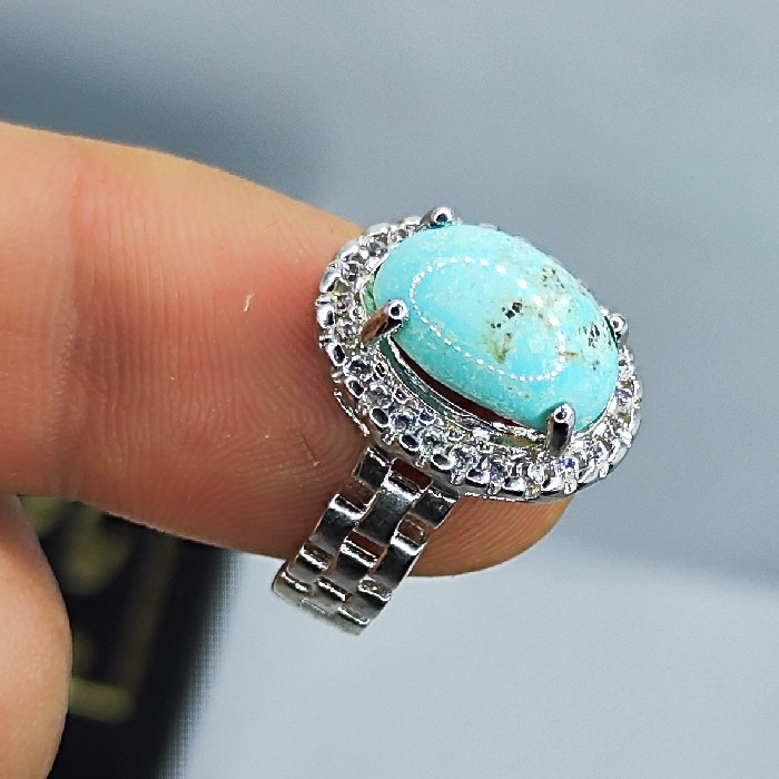 انگشتر نقره زنانه نقره جات بافندگان مدل فیروزه نیشابور کد 87