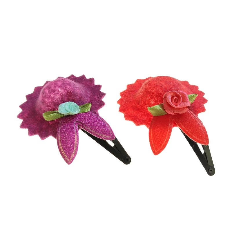 گیره مو دخترانه لیمونار گالری مدل کلاه نمدی و شکوفه 01 مجموعه دو عددی