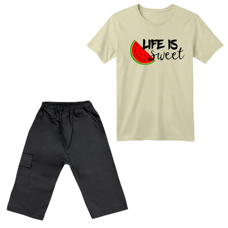 ست تی‌شرت آستین کوتاه و شلوارک پسرانه مدل هندوانه یلدایی کد 59