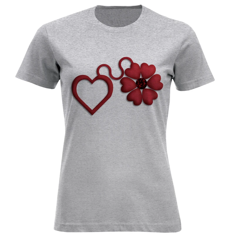 تیشرت آستین کوتاه زنانه طرح قلب و گل کد F164