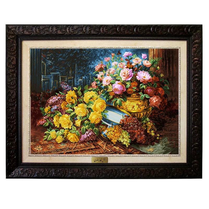 تابلو فرش ماشینی نقش نگار رضوی طرح گل کد 2288D