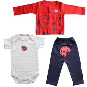 ست 3 تکه لباس نوزادی طرح کفشدوزک