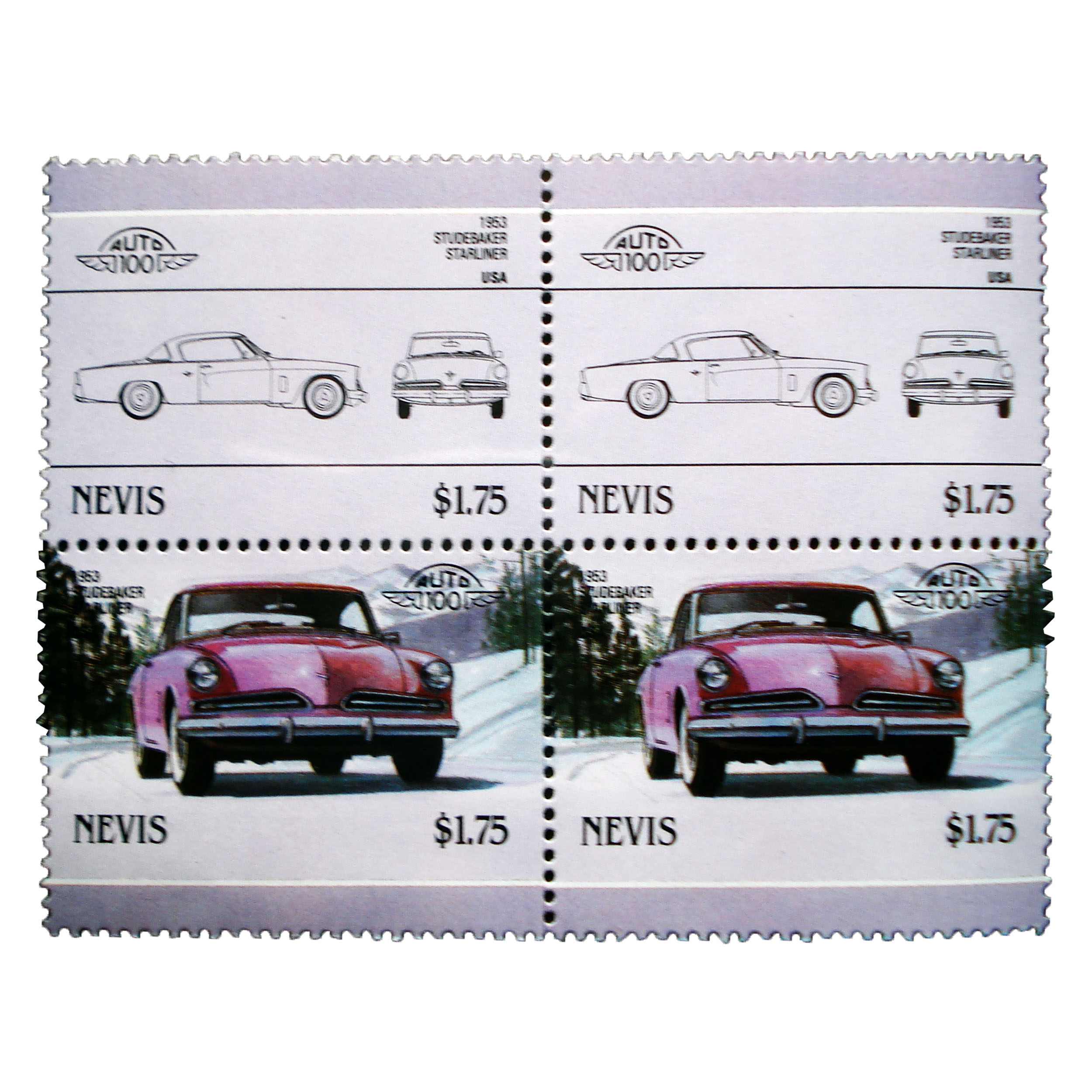 تمبر یادگاری طرح اتومبیل مدل STUDEBAKER 1953 کد M-33 مجموعه 4 عددی