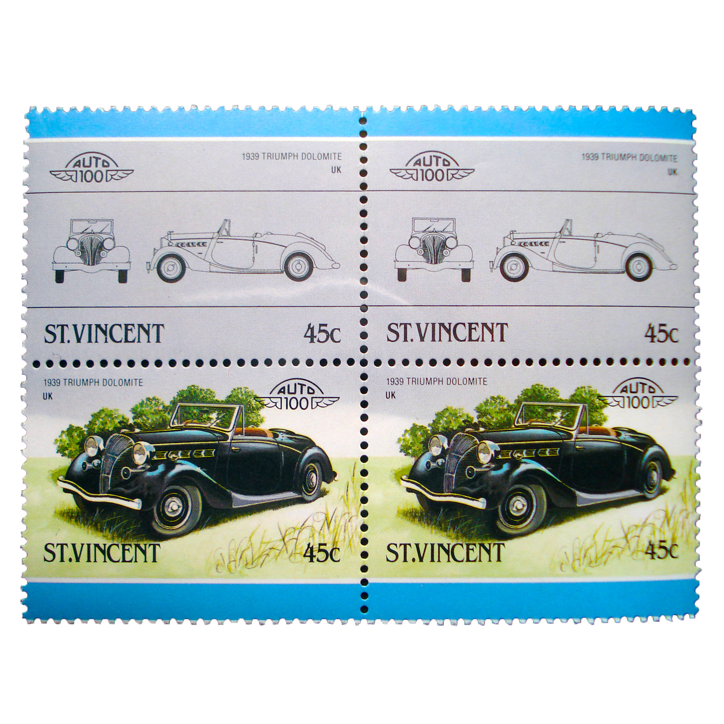 تمبر یادگاری طرح اتومبیل مدل TRIUMPH 1939 کد M-35 مجموعه 4 عددی