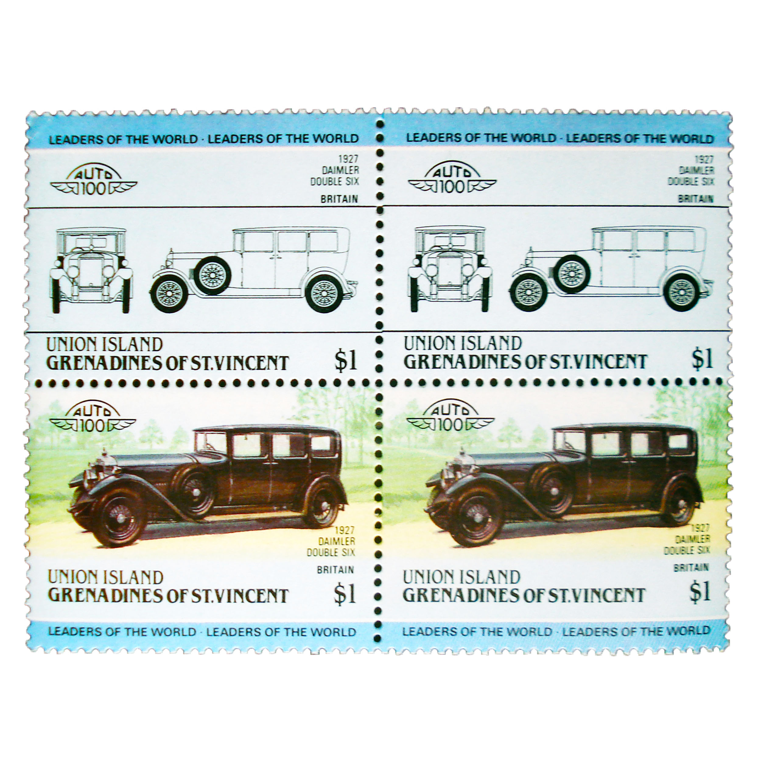 تمبر یادگاری طرح اتومبیل مدل DAIMLER 1927 کد M-37 مجموعه 4 عددی
