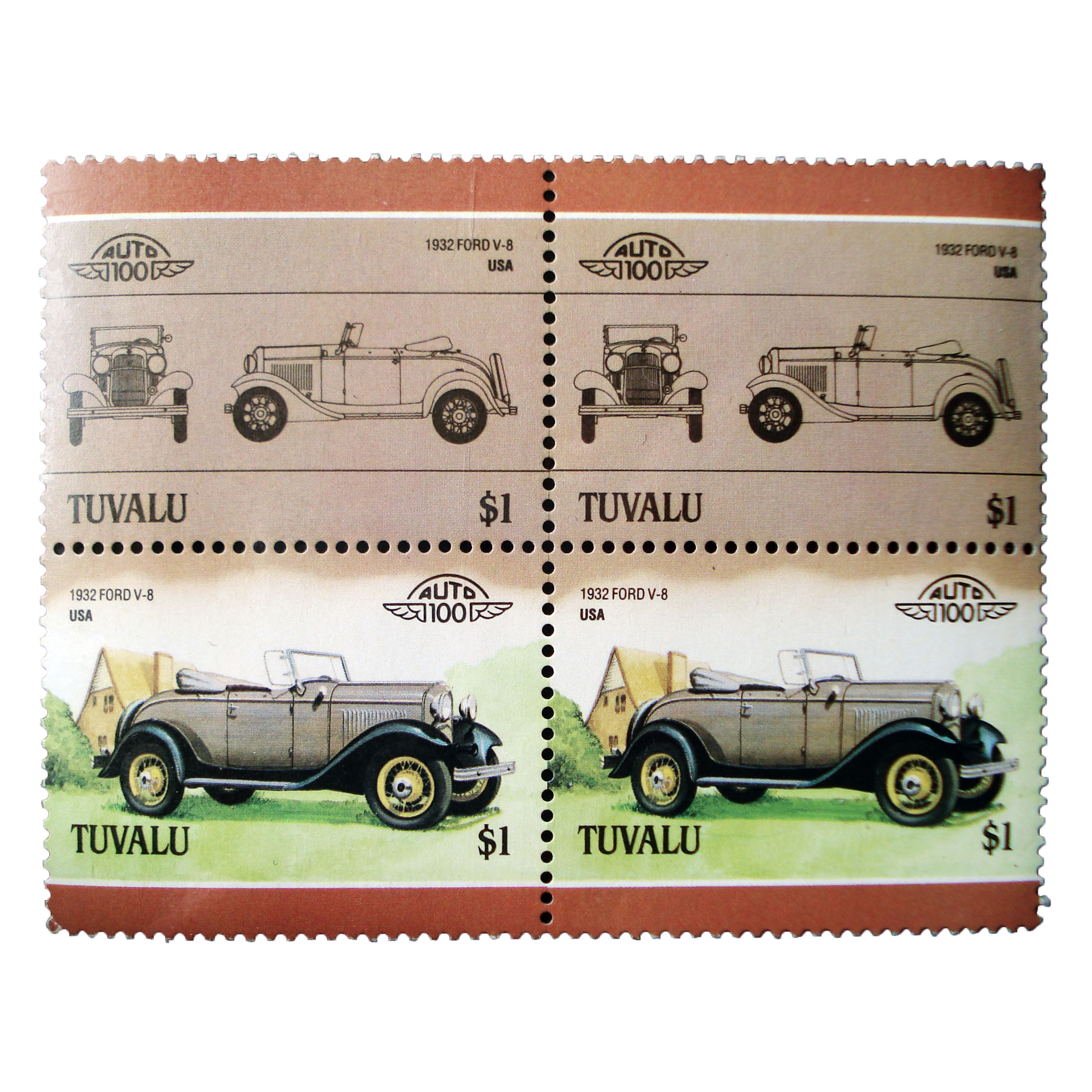 تمبر یادگاری طرح اتومبیل مدل FORD 1932 کد M-39 مجموعه 4 عددی
