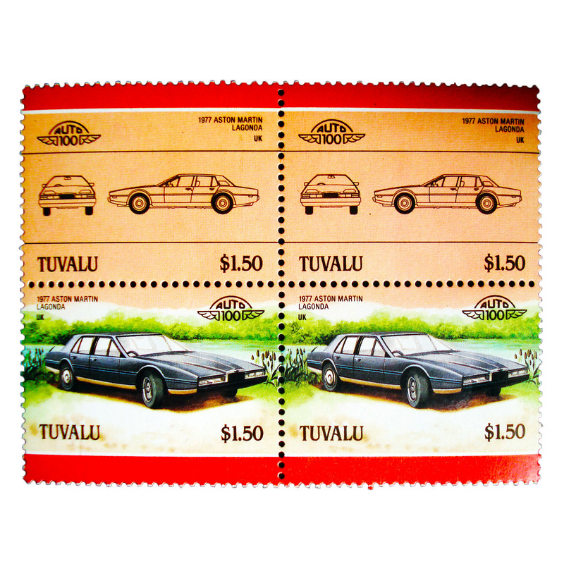 تمبر یادگاری طرح اتومبیل مدل ASTON MARTIN 1937 کد M-42 مجموعه 4 عددی
