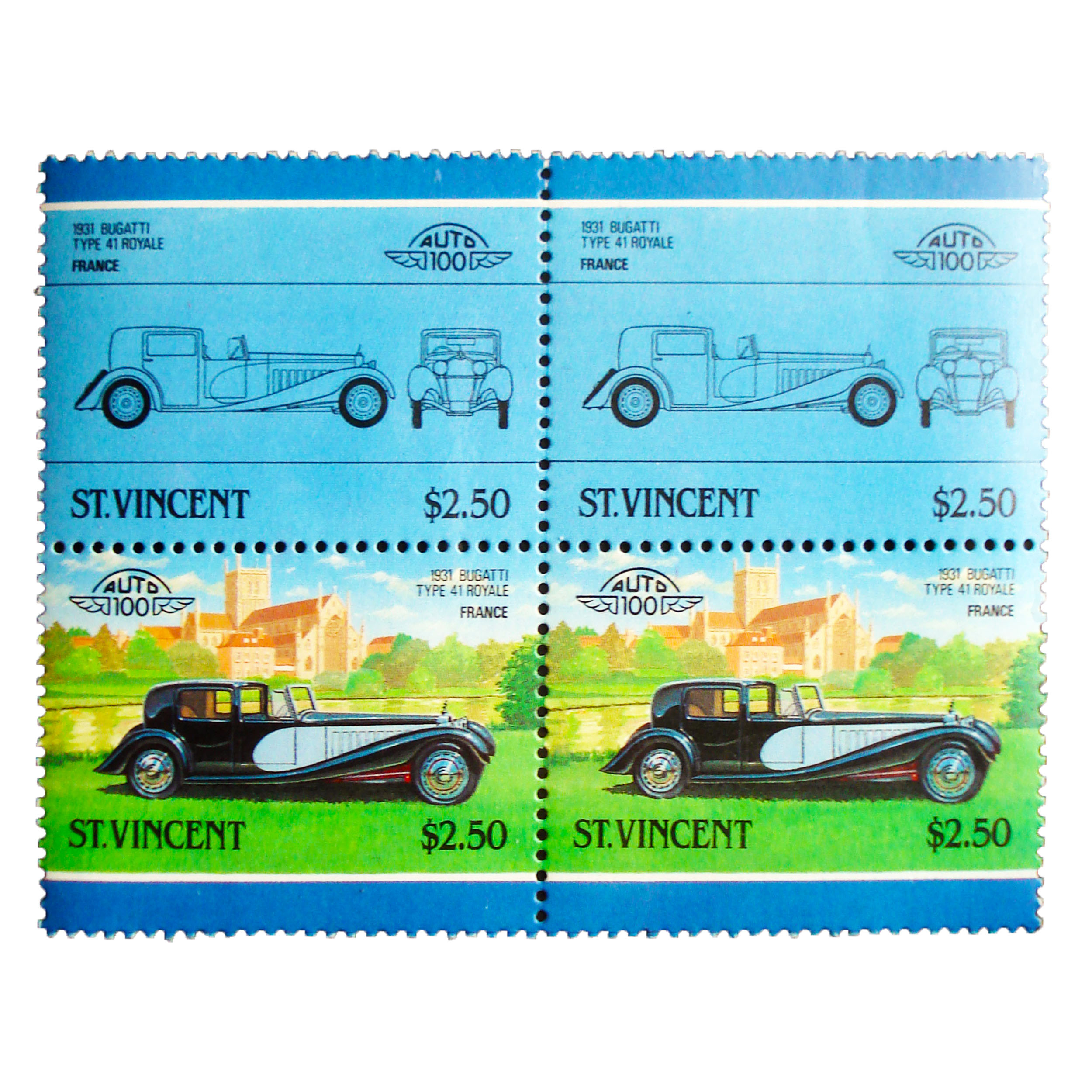 تمبر یادگاری طرح اتومبیل مدل BUGATI 1931 کد M-43 مجموعه 4 عددی