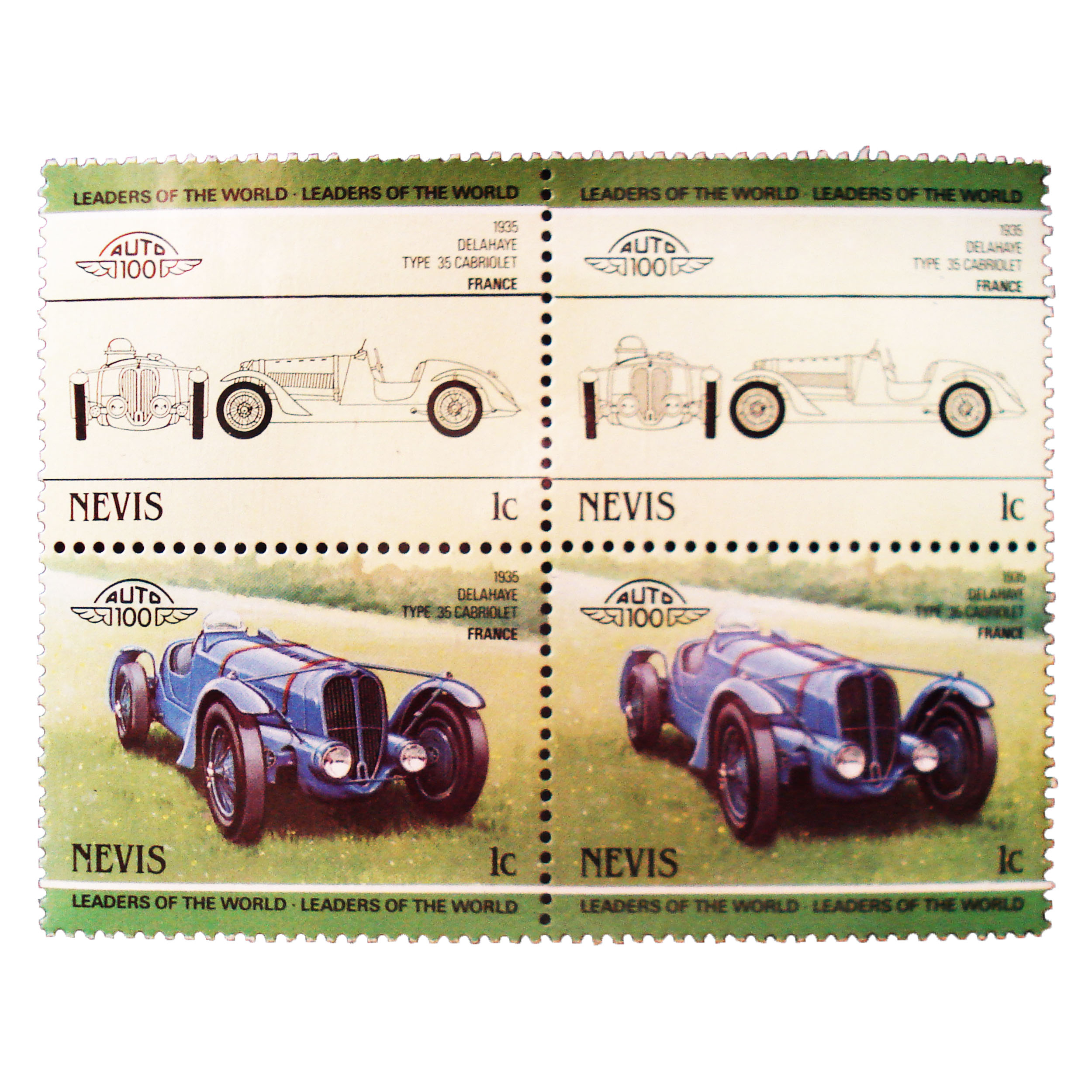 تمبر یادگاری طرح اتومبیل مدل 1935 DELAHAYE کد M-49 مجموعه 4 عددی