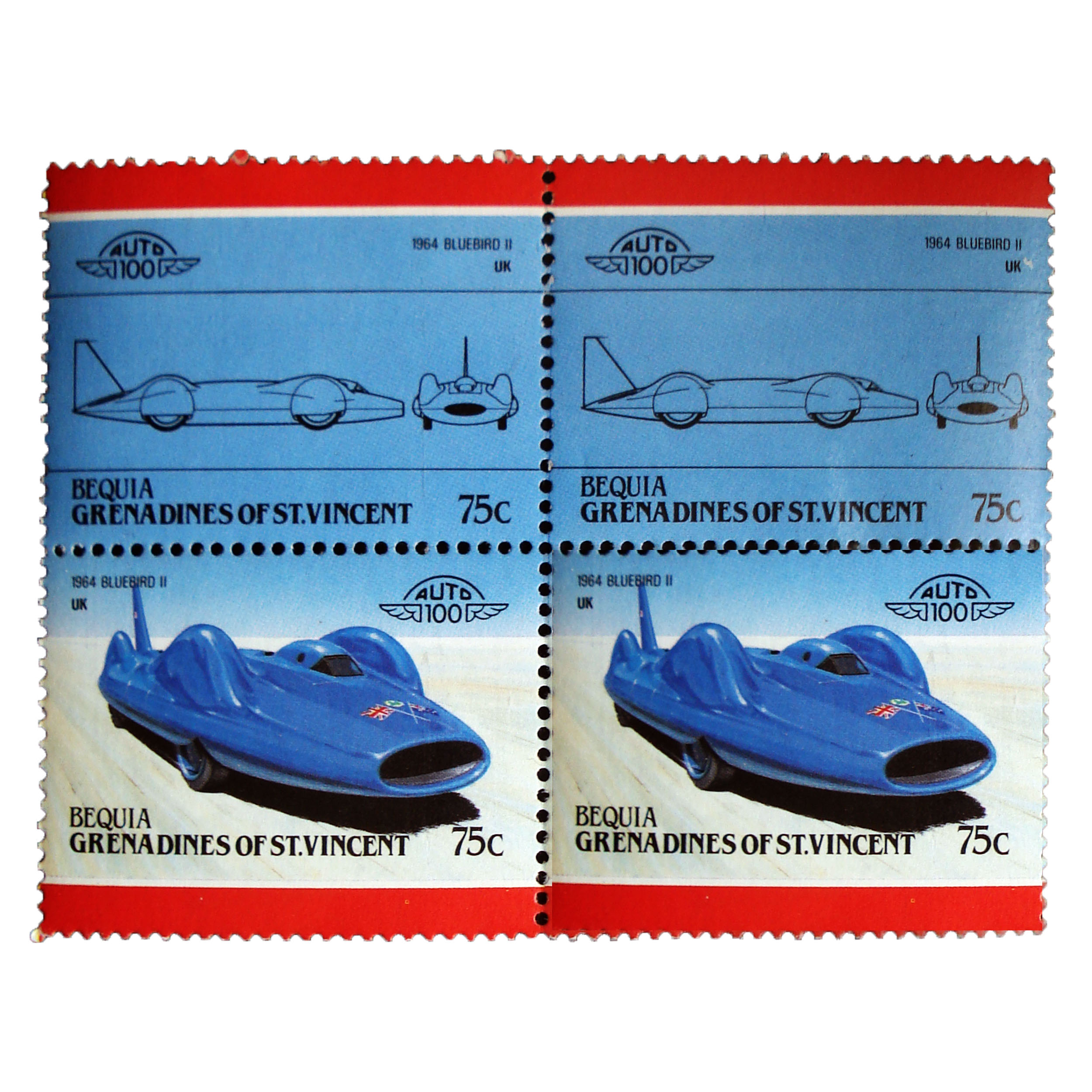 تمبر یادگاری طرح اتومبیل مدل BLUE BIRD 1964 کد M-53 مجموعه 4 عددی