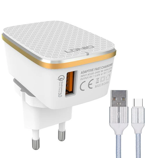 شارژر دیواری الدینیو مدل A1204Q به همراه کابل  تبدیل USB-C
