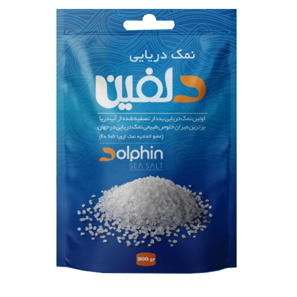 نمک دریایی ید دار دلفین ریزدانه وزن 900 گرم