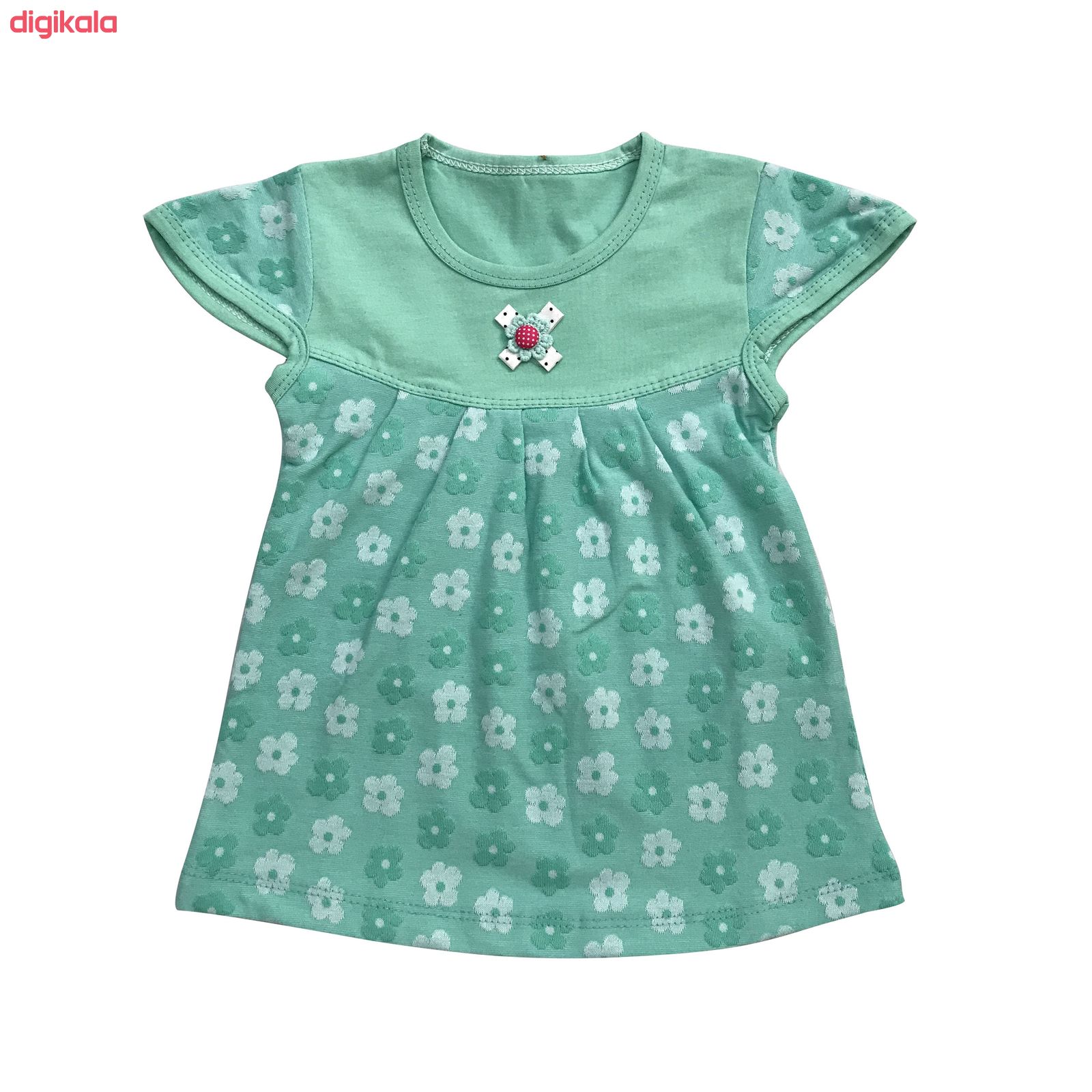  تی شرت و شلوارک دخترانه طرح گل کد 370 رنگ سبز