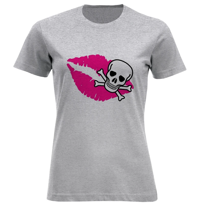 تیشرت آستین کوتاه زنانه طرح اسکلت و لب کد F205