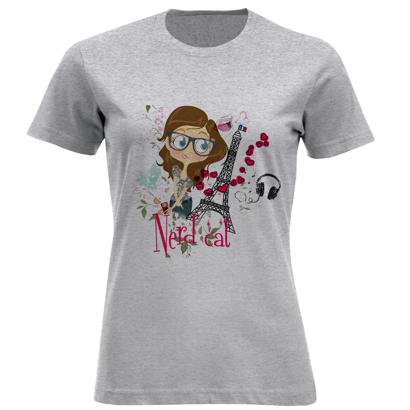 تیشرت آستین کوتاه زنانه طرح nerd cal کد F213