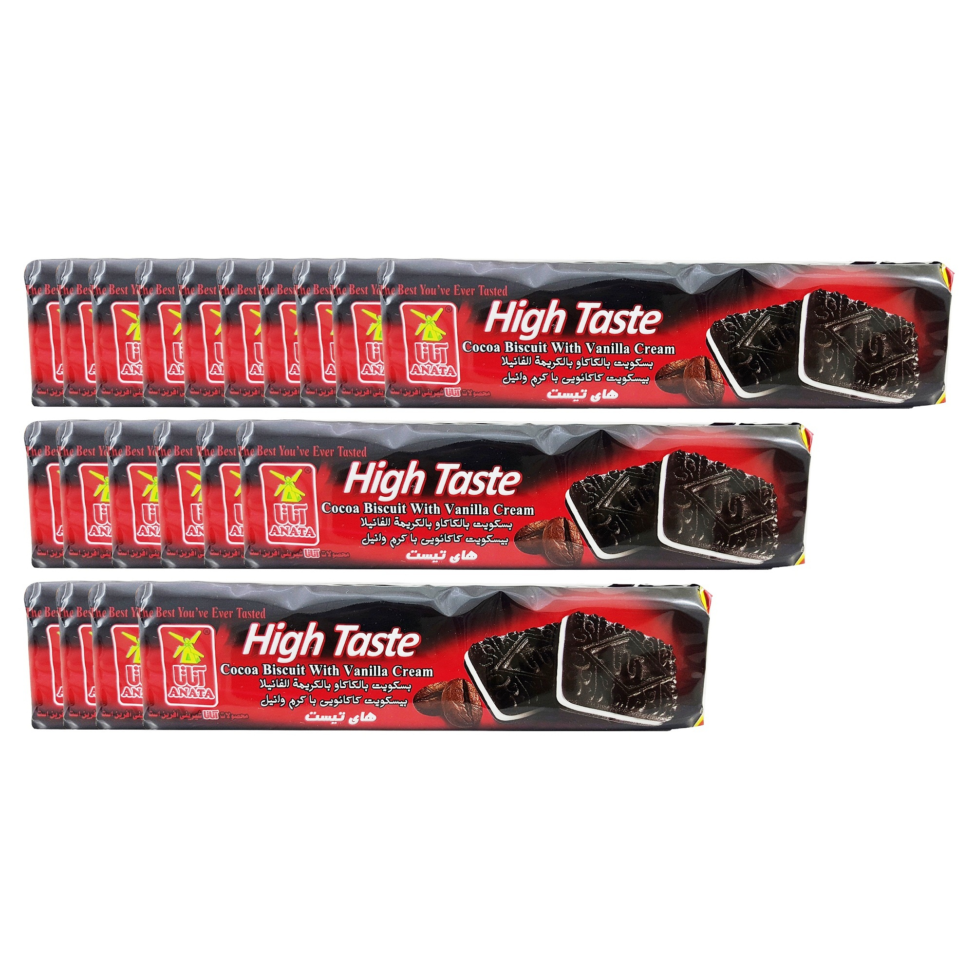 بیسکویت کاکائویی تلخ با کرم وانیل آناتا - 115 گرم بسته 36 عددی