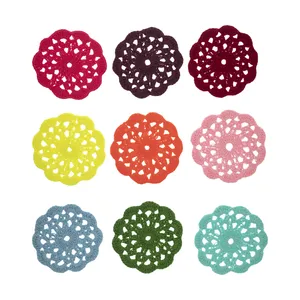 زیرلیوانی بافتنی مدل Colorful Flowers بسته 9 عددی