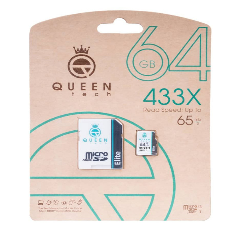 کارت حافظه microSDXCC کوئین تک مدل Elite 433X کلاس 10 استاندارد UHS-I U3 سرعت 65MBps ظرفیت 64 گیگابایت به همراه آداپتور SD