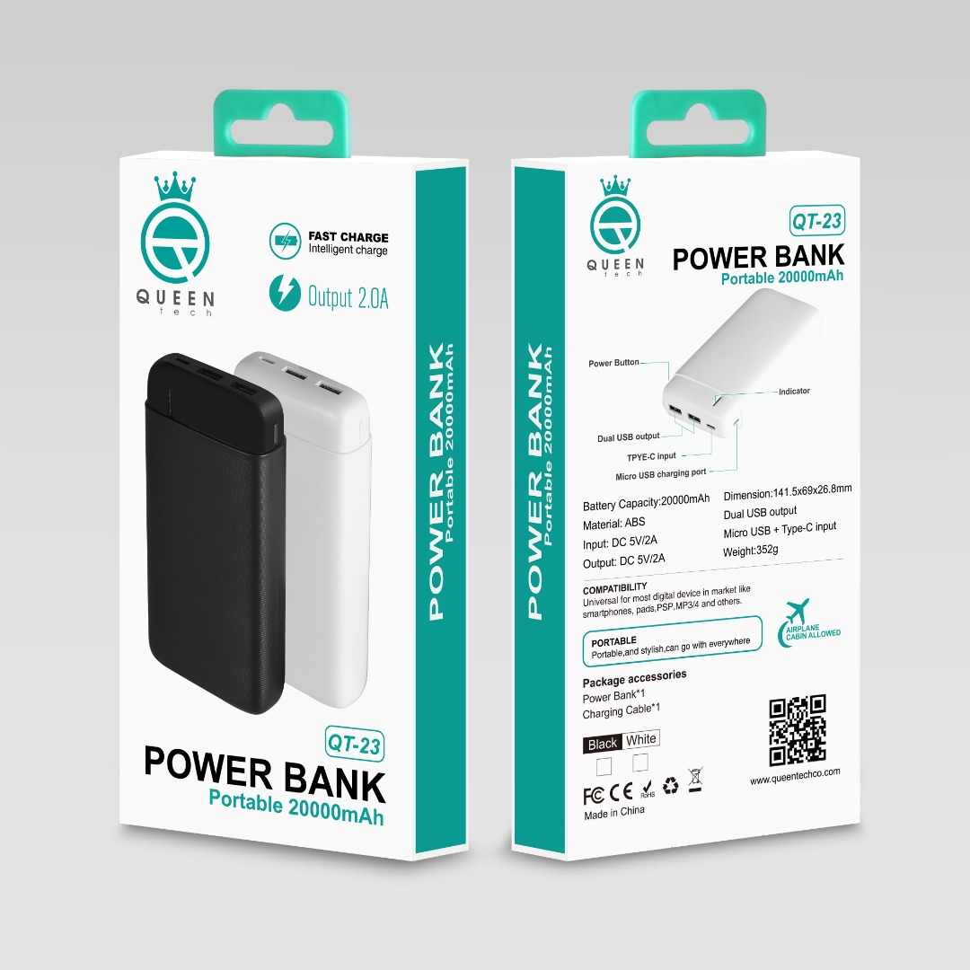 شارژر همراه کوئین تک مدل QT-23 ظرفیت 20000 میلی آمپر ساعت