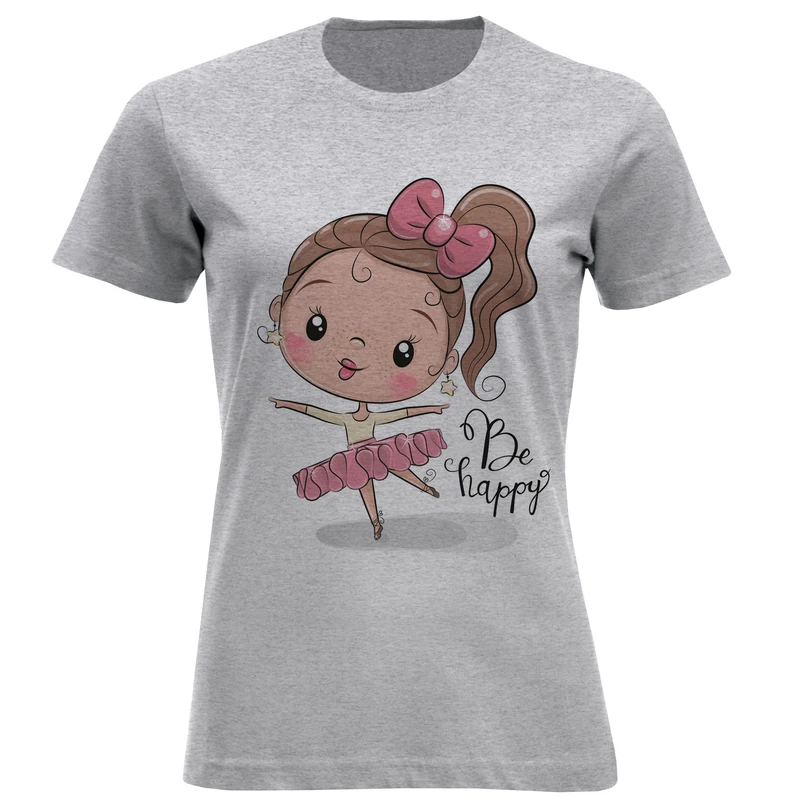 تیشرت آستین کوتاه زنانه طرح Be happy کد F255