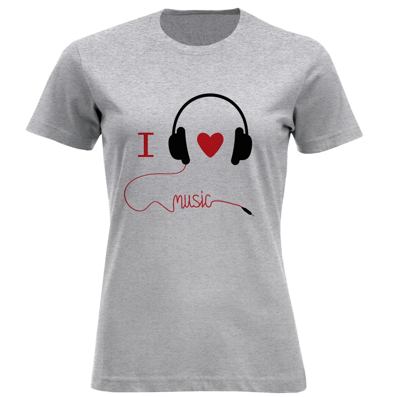 تیشرت آستین کوتاه زنانه طرح I LOVE MUSIC کد F264