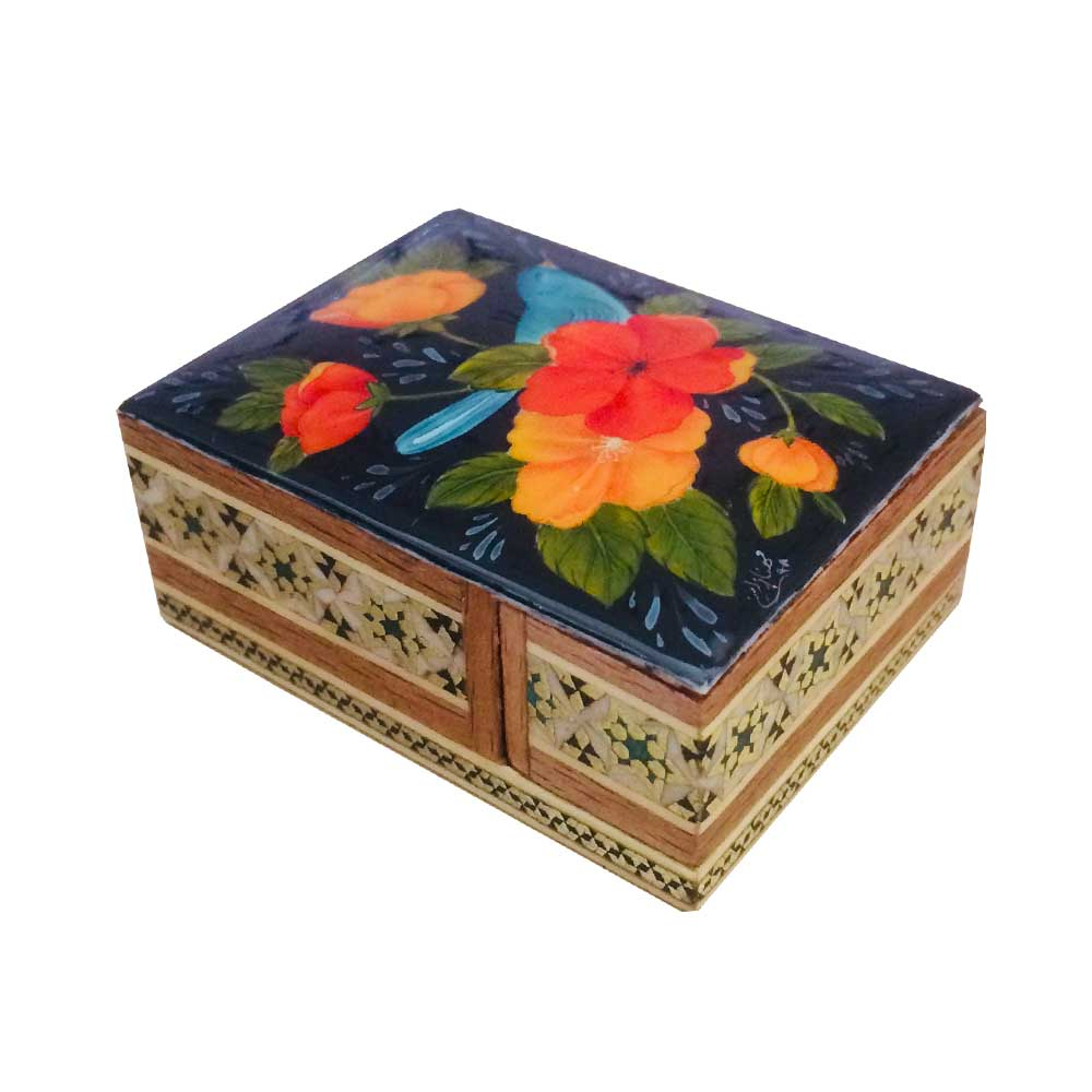 جا سکه ای خاتم کاری طرح گل و مرغ کد B 214