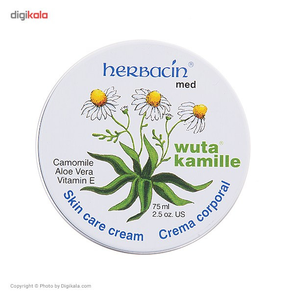 کرم ضد چروک و مرطوب کننده هرباسین مدل Wuta Kamille AloeVera کاسه ای برای پوست های حساس حجم 75 میلی لیتر
