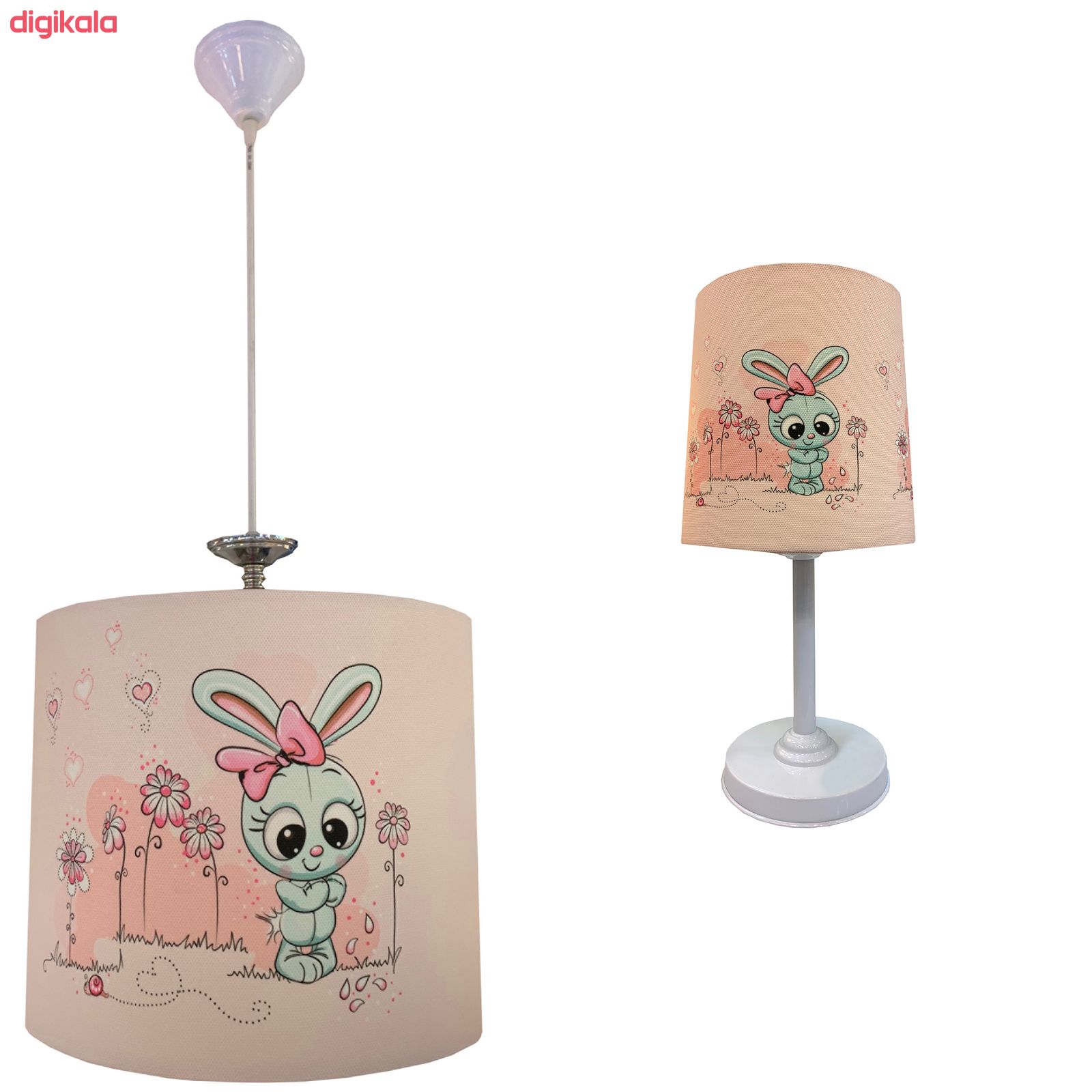 چراغ رومیزی کودک طرح خرگوش و باغچه به همراه چراغ آویز