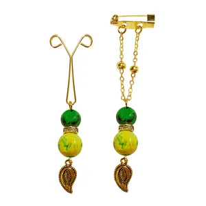 ست سنجاق سینه و گیره روسری زنانه طرح برگ کد PM464