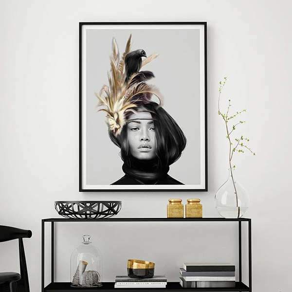 تابلو سالی وود طرح کلاغ و پرهای طلایی کد T300202