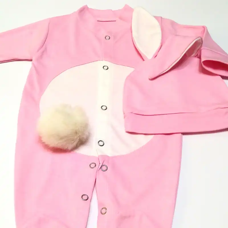 ست سرهمی و کلاه نوزادی دخترانه طرح خرگوش کد M209