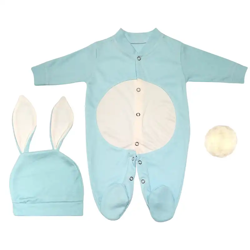 ست سرهمی و کلاه نوزادی پسرانه طرح خرگوش کد M210