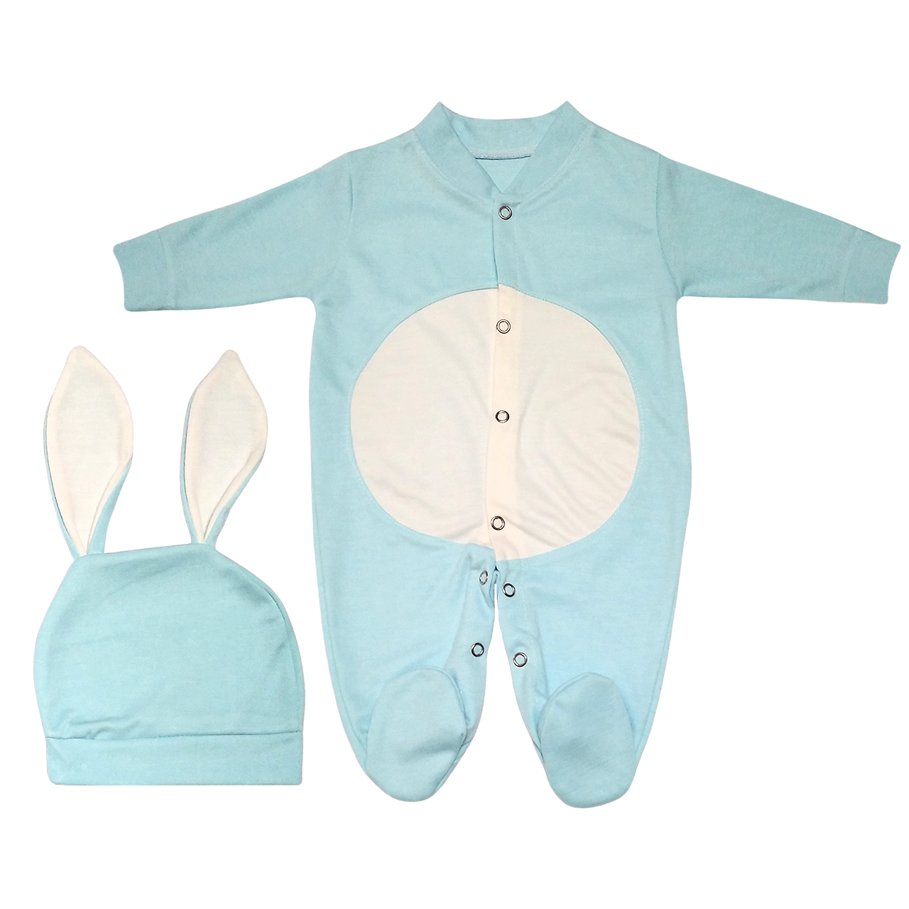 NEWBORN BABY BOY 2-PIECES FOOTIE AND CAP, RABBIT DESIGN, CODE M210