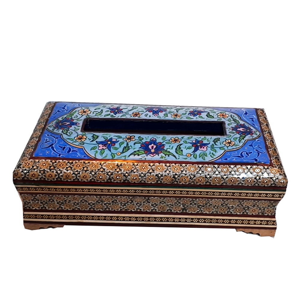 جعبه دستمال کاغذی خاتم کاری مدل تذهیب