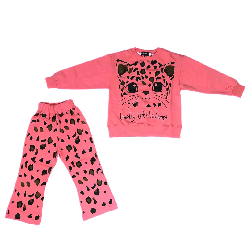 ست سویشرت آستین بلند و شلوار راحتی دخترانه مدل بچه پلنگ