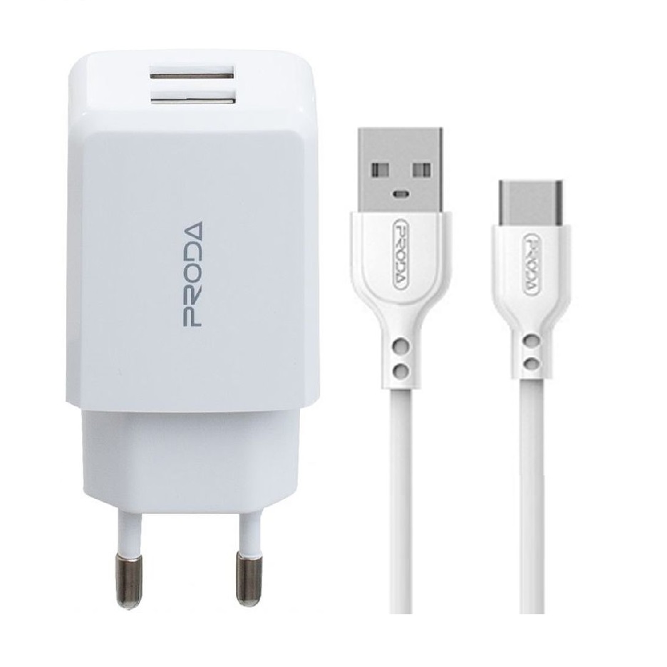 شارژر دیواری پرودا مدل PD-A22 به همراه کابل تبدیل USB-C