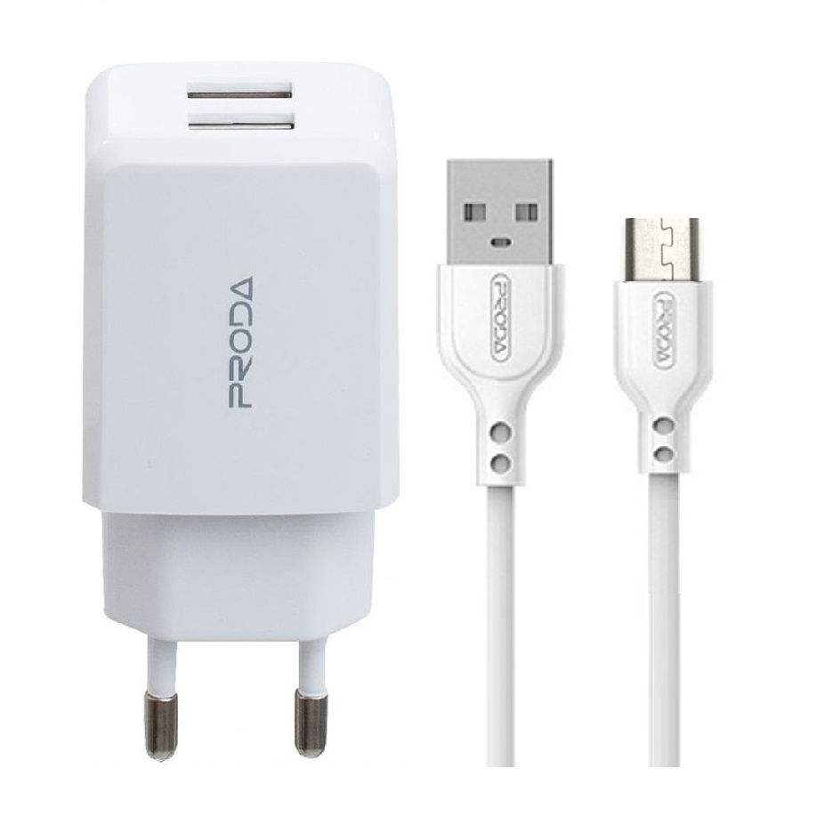 شارژر دیواری پرودا مدل PDA22 به همراه کابل تبدیل microUSB