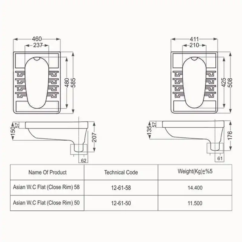 توالت زمینی مروارید مدل رومینا کد 58
