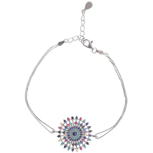 دستبند نقره زنانه مدل گل چشم نظر کد 2352