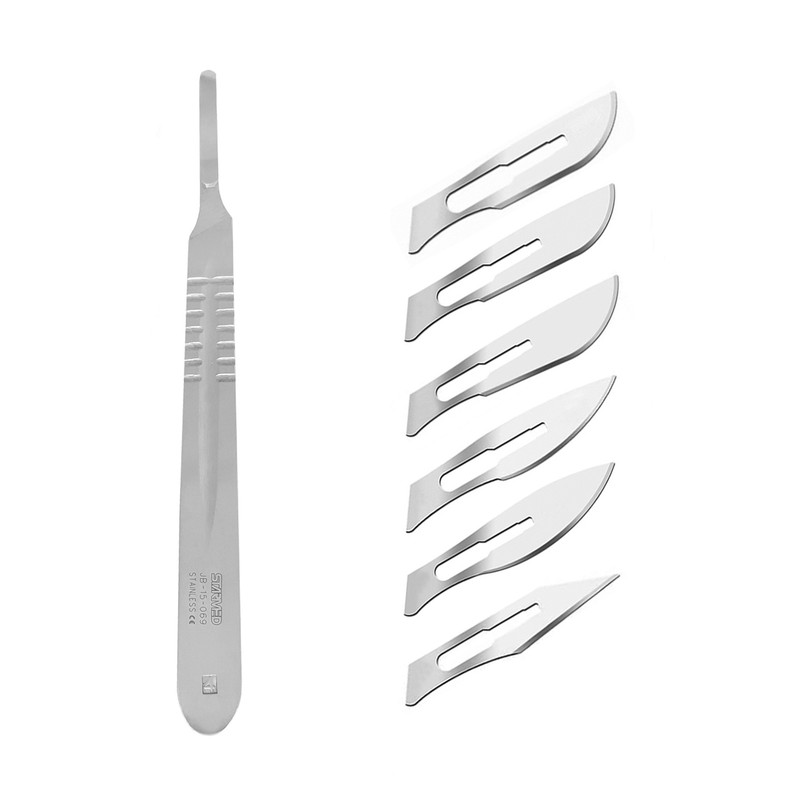 دسته تیغ جراحی استار مد مدل MFN09631 شماره 4 به همراه تیغ استریل بایوتک کد SKJQ002369 مجموعه 7 عددی