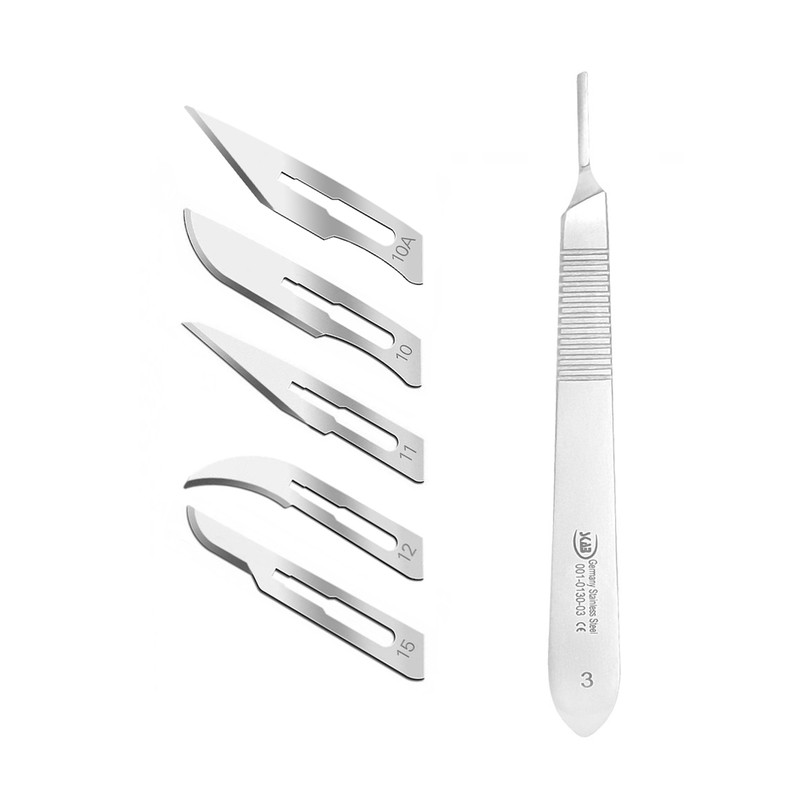 دسته تیغ جراحی اسکاب مدل MJNQ69 شماره 3 به همراه تیغ استریل هاینز کد SKJQ002369 بسته 5 عددی