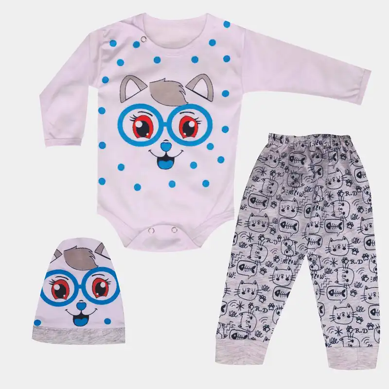 ست 3 تکه لباس نوزادی طرح گربه کد 1017